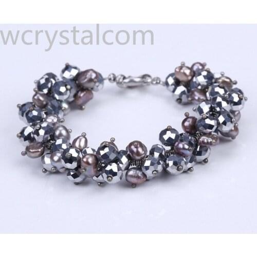 LJHMY Natural Freshwater Pearl Crystal bracelet wholesale lots bulk bohemian boho Beaded Bracelets