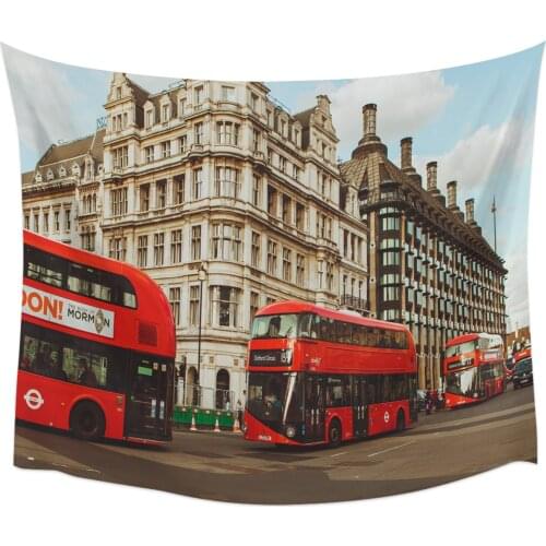 London Red Bus Building House Wall Tapestry Home Wall Decor Bedroom Tapestry Wall Hanging Yoga Mat Picnic Mat