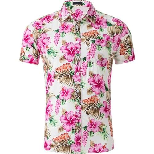 HCXY 2019 Summer Mens Short sleeve Casual Shirts Men Shirt Male Floral Printing Beach Travel Thin Full cotton EU US size