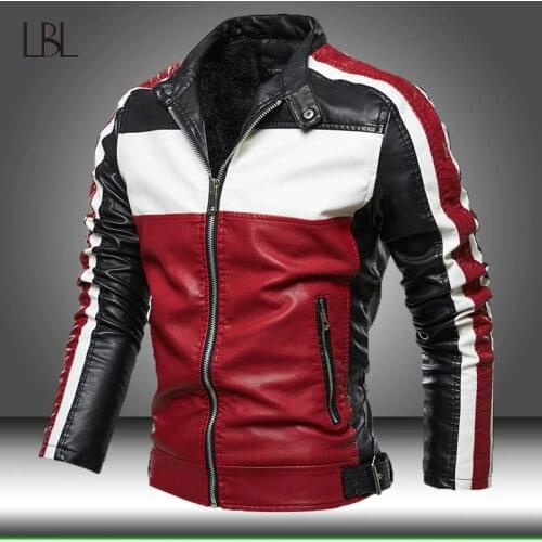 Men Faux Leather Jacket Motorcycle Mens Jackets Outwear Male PU Leather Coats Winter Autumn Fleece Windproof Warm Coat Clothing