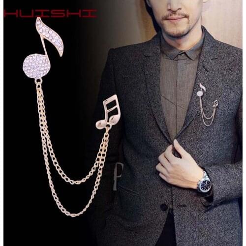 Musical Note Brooch Gold Silvery Tassel Chain Pin For Men Metal Material Decoration Pin British Style Brooch Wedding Accessories