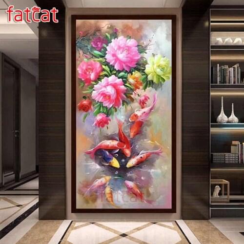 FATCAT Abstract carp flower Large Diy Diamond Painting Full square round drill 5d Diamond Embroidery Mosaic Decoration AE2284