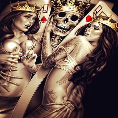 Poker Girl Skeleton King Diamond Painting Kit Full Drill Art Nouveaute DIY Mosaic Embroidery 5D Cross Stitch Portrait Pattern