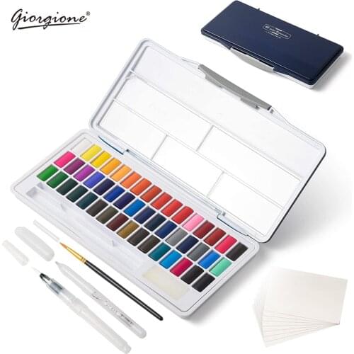 Giorgione 48 Color Assorted Watercolor Paint Set with Water Brushes Mixing Palette and Half-Hand Glove for Beginners Artists Kid