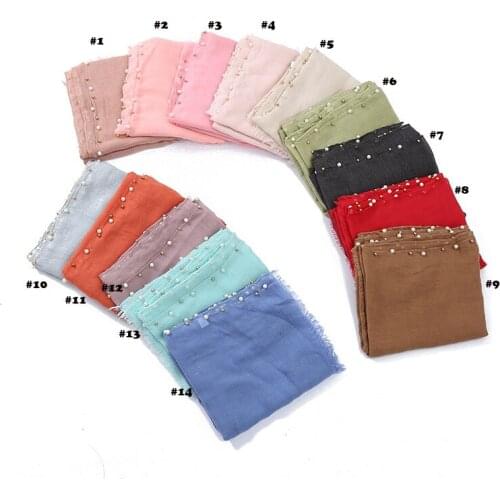2018 Newest Women Solid Color Pearl Trim Scarf Frayed Cotton Scarf 14Colors 10PCS/LOT