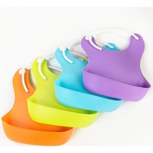 Solid Color Silicone Bibs Infant Feeding Baby Kid Children Toddler Bib Waterproof Soft Feeding Apron