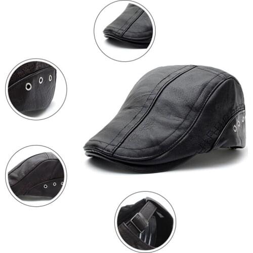 Autumn Winter PU Leather Golf Beret Cap Adjustable Hats Men Cowboy Hat Driving Summer Flat Cabbie Newsboy Caps