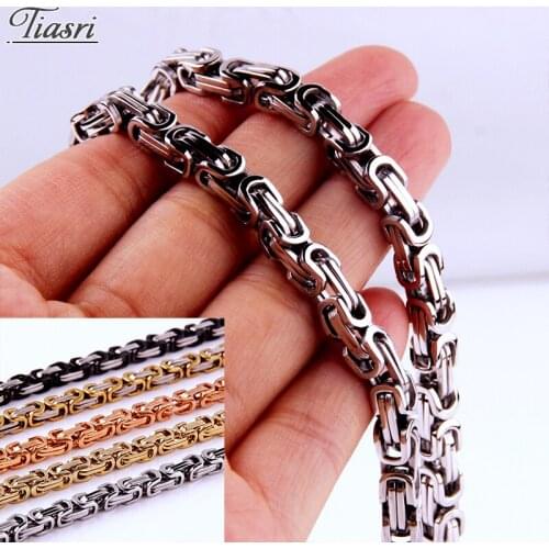 Tiasri 6mm Mens Necklace Bracelet Halloween Gifts Byzantine Chain High Quality Stainless Steel Choker Goth Punk Hip-Hop Style