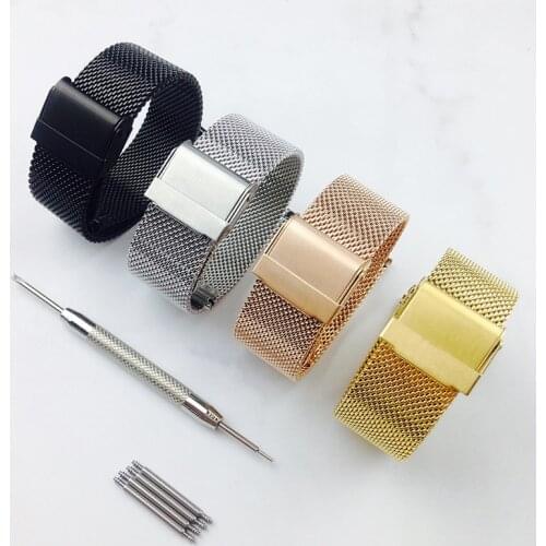 Watchband 12mm 14mm 18mm 20mm 22mm 24mm Universal Stainless Steel Metal Watch Band fossil Strap Bracelet Black Rose Gold Silver