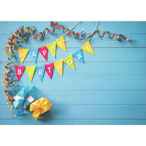 Happy Birthday Banner Blue Wood Plank Photography Backgrounds Vinyl Photo Backdrops for Photo Studio Baby Children Photophone