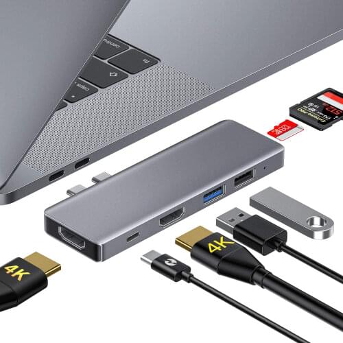 Dedicated Dual Socket USB C Hub Dual 4K HDR Adapter Splitter type c 3.1 USB 3.0 Hub for Macbook Pro/Air