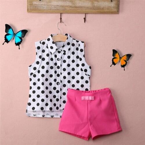 Stylish Baby Girls Clothes Set Toddler Kids Summer Sleeveless Polka Dot Shirt Top+Pink Shorts Children Outfit 2Pcs 1-6Years