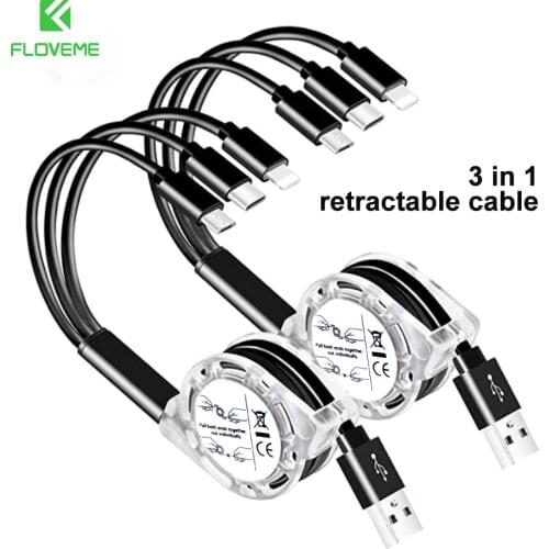 FLOVEME 3 in 1 USB Cable For iPhone Samsung Xiaomi Multi Fast Charging Charger USB TypeC Type-c Micro USB Cable For Mobile Phone