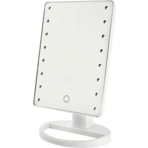 180 Degree Rotation Silver Metal Touch Screen Rotating Desktop Flexible Cosmetic Makeup Mirror With 22 Led Lights