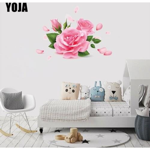 YOJA 55×37.1CM Fresh And Elegant Pink Rose Living Room Wall Decoration Modern Art Home Stickers 8WS0073