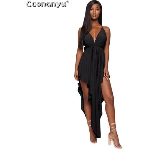 Women Spaghetti Straps Pleated Dress 2020 Sleeveless Irregular Hem Dress Sexy Backless Ruffles Female Night Club Dress