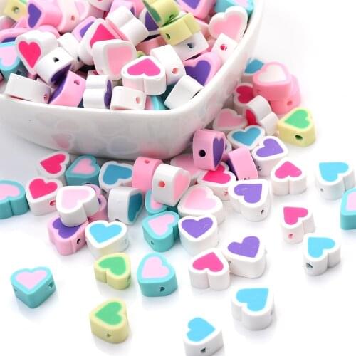 30/50/100pcs Heart Beads Polymer Clay Beads Mix Color Spacer Clay Beads DIY Jewelry Making Necklace Bracelet Earring