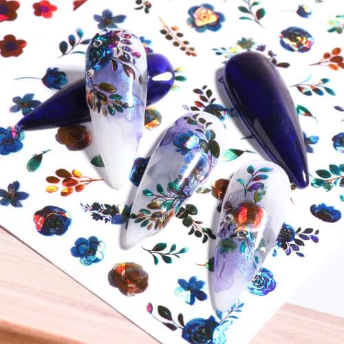 3D Holographic Flower Leaf Nail Sticker Laser Star Flame Butterfly Clover Florals Tattoo Slider Manicure Decoration NLL015-022