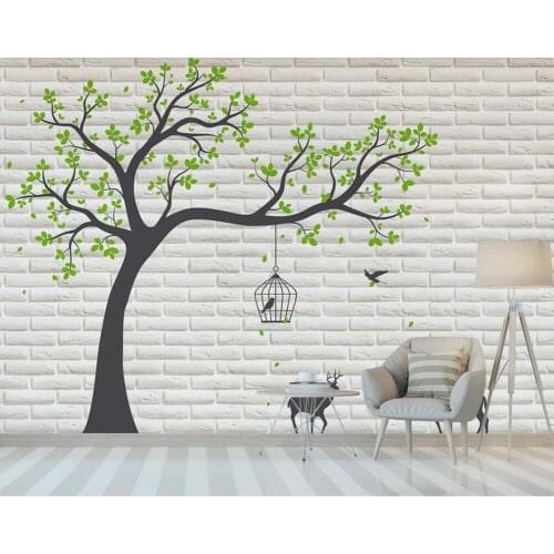 Custom 3D wallpaper wall modern simple small fresh tree elk bird brick wall TV background wall decoration painting