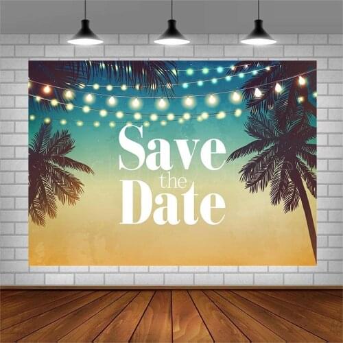 Avezano Photographic Backdrops Save Date Beach Coconut Tree Decorative Lights Photocall Photography Backgrounds For Photo Shoots