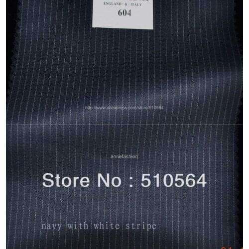 Free shipping 160s 100% worsted wool Custom made suit Men navy with white stripe Suit Three pieces Suit ( jacket + pant + vest )