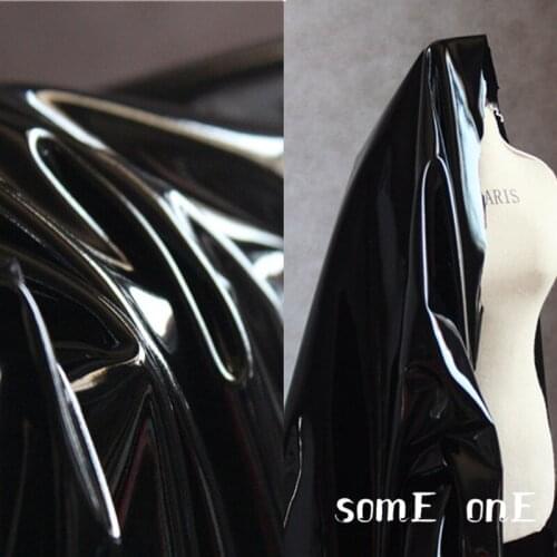 High Stretch Knit Fabric Shiny Black imitation Leather 4-way Elastic DIY Tights Coat Stage Decor Dress Designer Fabric 50*150cm