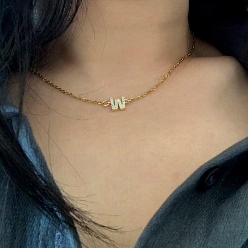 Simple Small Name Initial Letter Choker Necklace for Womem Men Trendy Gold Color CZ Alphabet Charm Stainless Steel Chain Jewelry