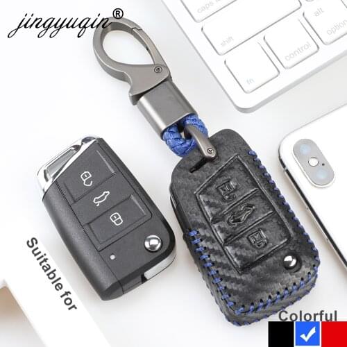 Carbon Leather Car Key Cover Case Protect for VW Polo 2016 Golf 7 MK7 for Skoda Octavia Combi A7 for SEAT Leon Ibiza CUPTRA