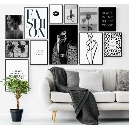 Fashion Black And White Sexy Poster Flower Women Motivational Text Canvas Wall Art Prints Abstract Painting Wall Hanging Decor