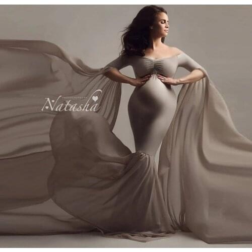 Maternity Dresses for Photo Shoot Baby Showers Chiffon Pregnant Womens Long Skirt Lotus Leaves Drift In Summer New Elegant