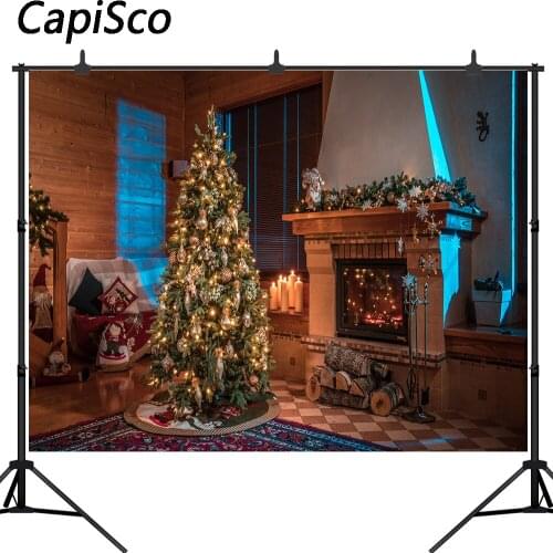 Capisco Christmas Fireplace Photography Backdrop Tree candle Decorations Xmas Party Photo Background Banner Studio Booth Props