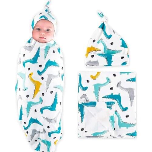 Baby’s Printed Wrap Towel and Cap Set Swaddle Blanket+Cap Newborn Cocoon Wrap Cotton Swaddling Bag Baby Envelope sack Bedding