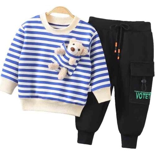 Children Clothing Set 2021 Autumn New Boys Stripe Long Sleeves + Pant 2Pcs Outfit Baby Girl Sportswear 1-6 Years Old Child suit