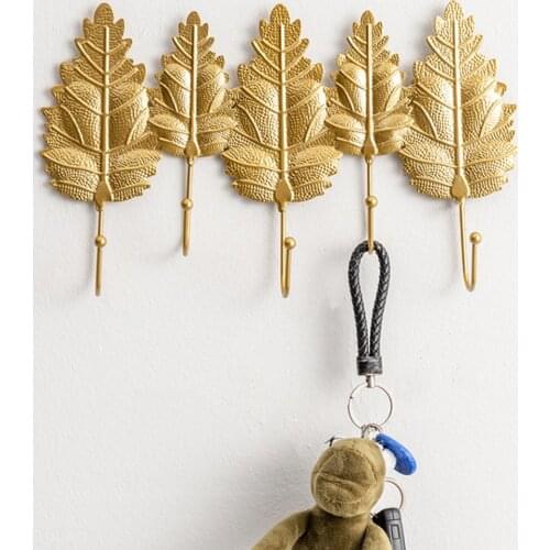 Nordic Hook Purse Hook Creative Golden Leaf Shape Coat Rack Wall Coat Key Hanger Does Not Punch Home Wall Hanging Decoration