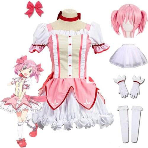 Puella Magi Madoka Magica Magical Girl Kaname Madoka Cosplay Costume Short Ball Dress With Bowknots Cosplay Costume