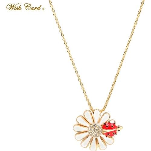 Wish Card Little Daisy Necklace Drop Oil Ladybug Pendant Ladies Necklace for Girls Gifts Summer Vacation Jewelry BD221