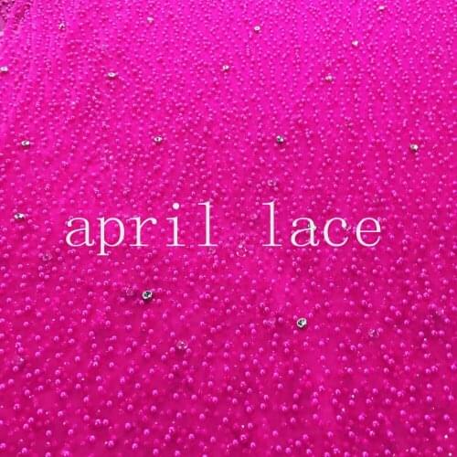 ZXZ002 lovely tulle mesh fushia pearl for haute couture evening dress french lace for sawing/wedding,send by dhl or fedex