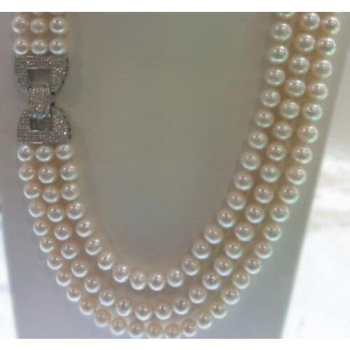 Fashion jewelry Charming High Quality 3rows Natural 9-10mm White Freshwater Pearl Necklace