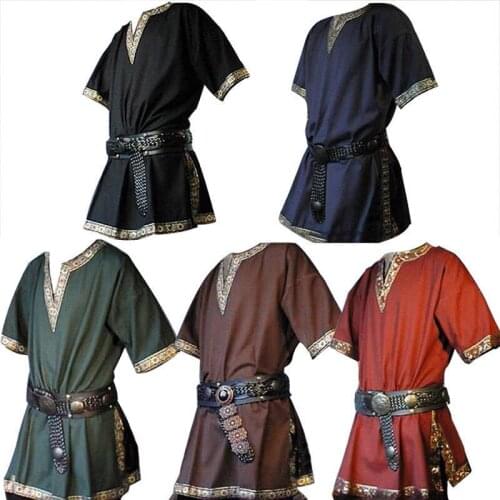Men Medieval Renaissance custome Grooms Pirate Reenactment Larp Costume Lacing Up Shirt Bandage Top Middle Age Clothing Adult