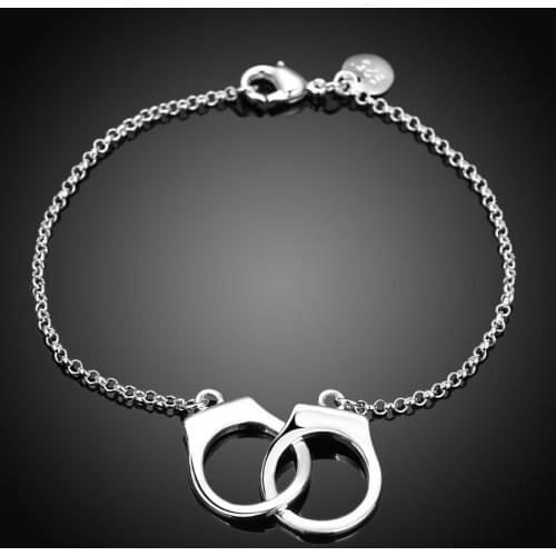 New silver color jewelry fashion Valentines Day gift creative romantic European style charm handcuffs bracelets BKH006
