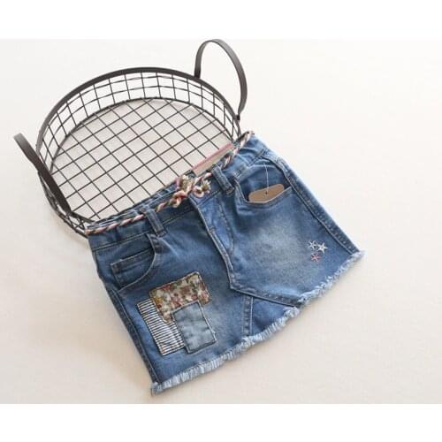 New Skirts Baby Girls Fashion Denim Skirts Child Spring Summer All-match Skirt Kids Cotton Soft Denim Skirts With Colorful Belt