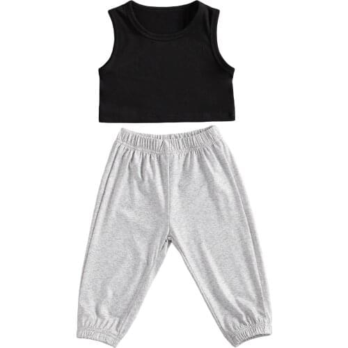 OPPERIAYA Kids Baby Girls Fashion 2-piece Summer Outfit Set Solid Color sleeveless round neck Tanks Tops Pants Set for Children