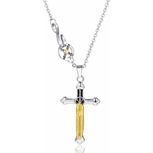 Stainless Steel Japanese Feather Wings Gold Cross Pendant Necklace Eagle Animal Jewelry Gift For Him with Chain