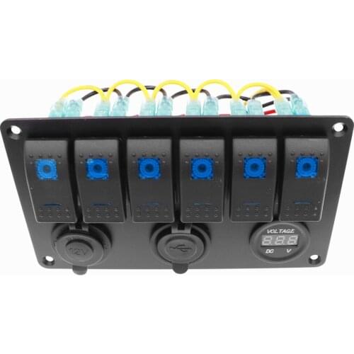 Boat Car Rocker Switch Panel 12V Waterproof Circuit Breaker LED Control Switch with 3.1A USB Power Socket+Cigarette Lighter