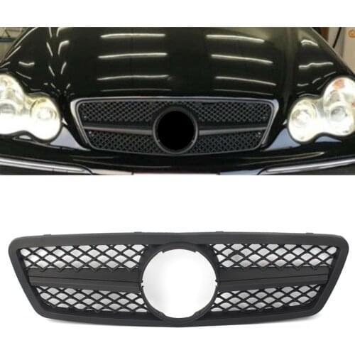 Car Front Grille Upper Grill For 2000-2006 Mercedes-Benz C-Class W203 C280 C320 C240 C200 Sedan Matte Black ABS with LOGO