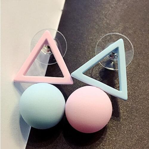 Engagement Candy Color Earrings Stud Earrings Different Triangle Fashion Ball Ear Jewelry Korean Women