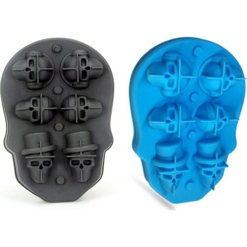 3D Skull Ice Cube Mold Silicone Tray Leak Free Ice Cube Maker Whiskey Ice Chocolate Soap Mould Halloween Decor
