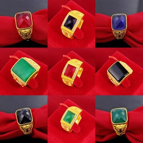 VAMOOSY Rich Lucky Men Opening Ring African Jewelry Ethiopian 24K Gold Color Wedding Bigger Openable Bohemian Engagement Rings