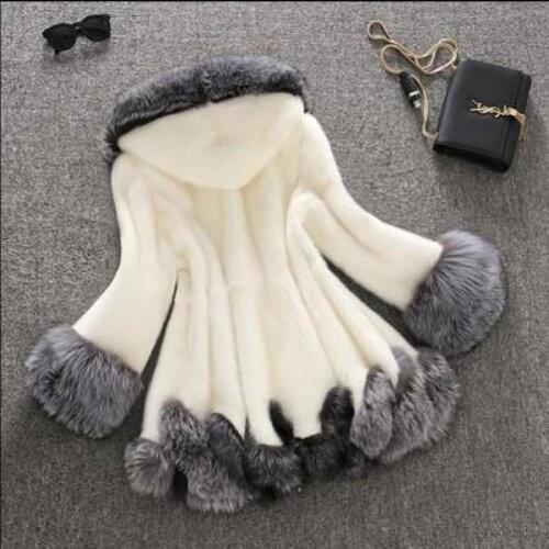 High-end Goods Celebrity Faux Fox Fur Winter Coat Women Three Quarter Trim Hooded Button Lantern Sleeve Skirt Teddy Long Coat