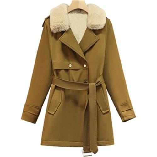 Plus Size Womens Plus Velvet Thick Windbreaker Outerwear For Autumn Winter 2021 Warm Coat Mid-length Cotton Casual Jacket Women